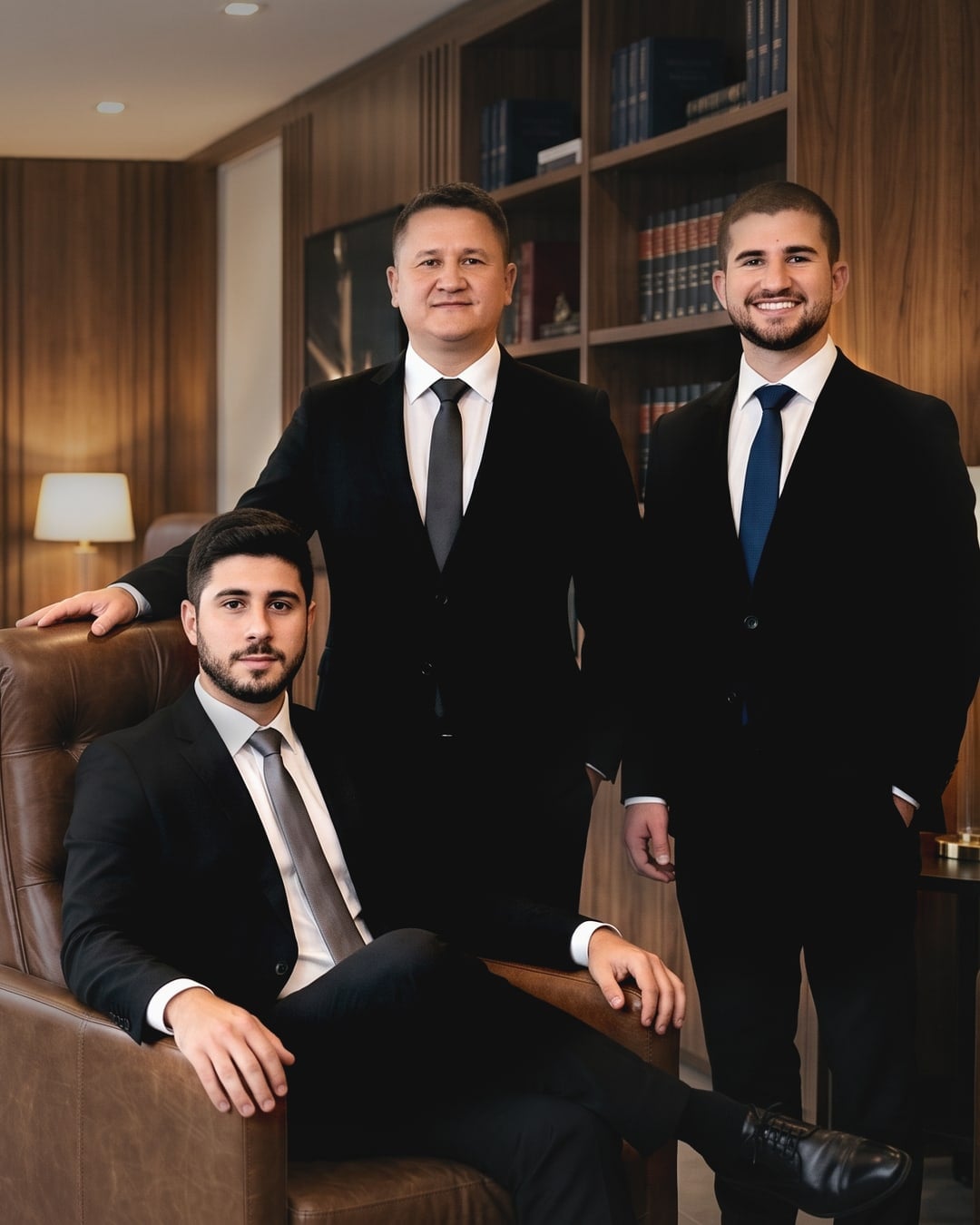 Daniel Ramos, Edevaldo Ramos Jr., João Victor Trabuco: os advogados do escritório Santiago Ramos Advocacia, na sala do escritório